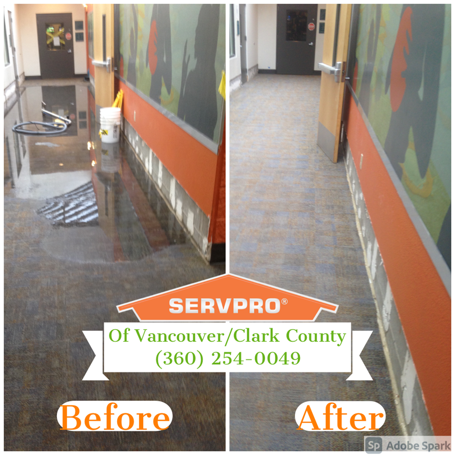 Before and after of commercial water damage